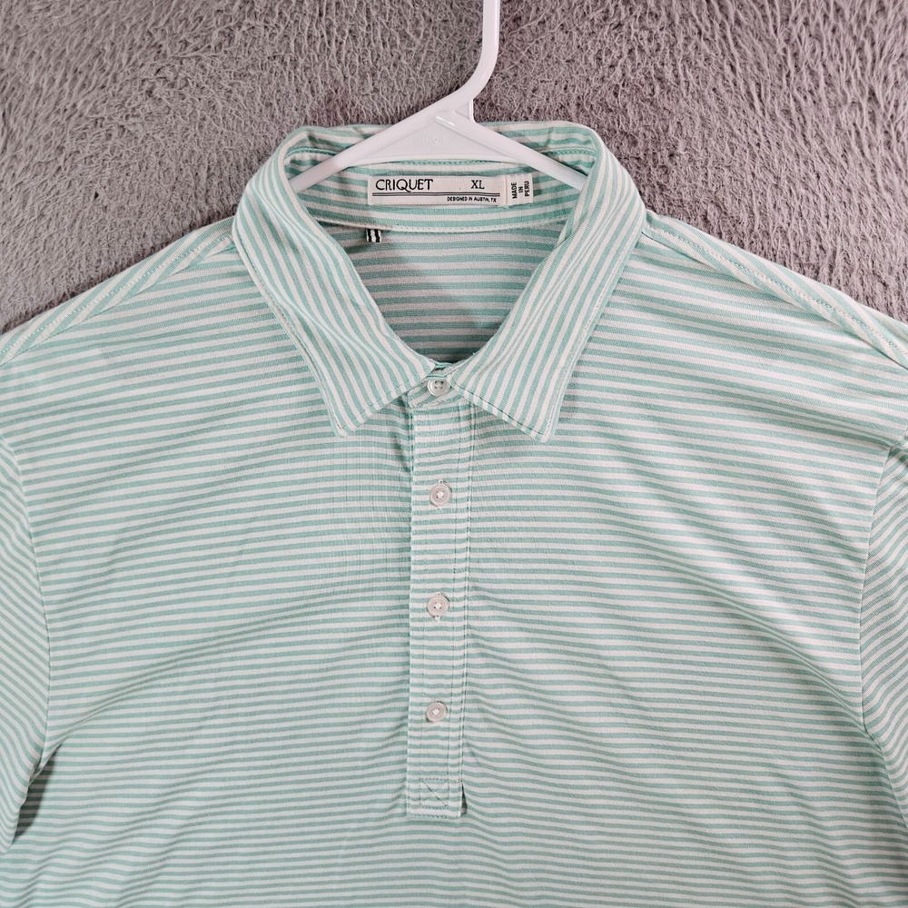 Criquet Polo Shirt Men XL Short Sleeve‎ Mint Green Striped Lightweight Pls Read